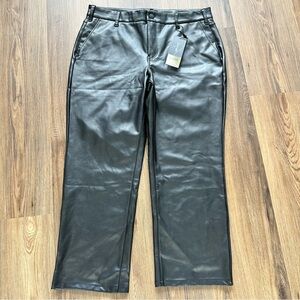 NYDJ Sculpt-Her Black Faux Leather‎ Straight Leg Pants 12 Ankle Slimming NEW